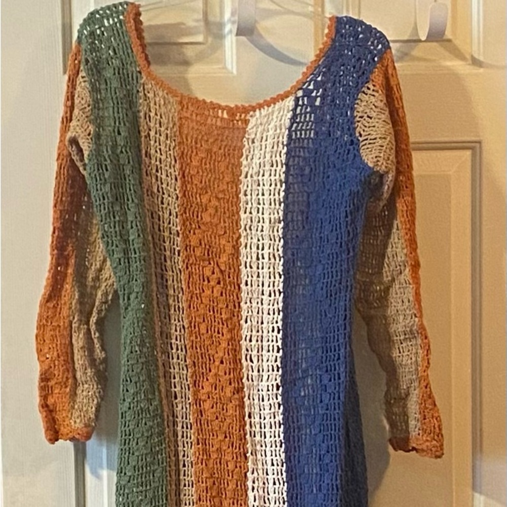 NWT Mahila Crochet Maxi dress neutral color stripes Size Small